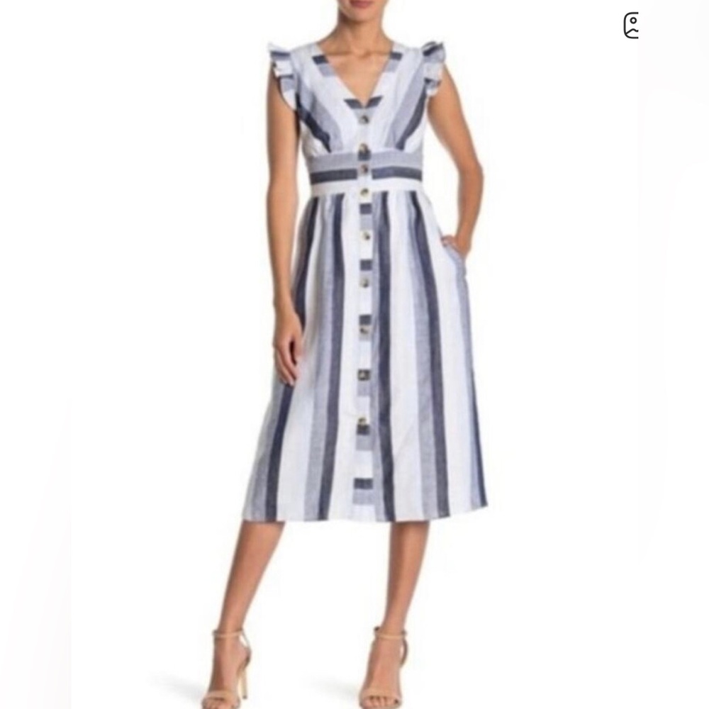 J Crew- Point Sur- Linen Striped A Line Dress- size 4